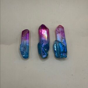 Pink and Blue Aura Quartz Crystal Pair